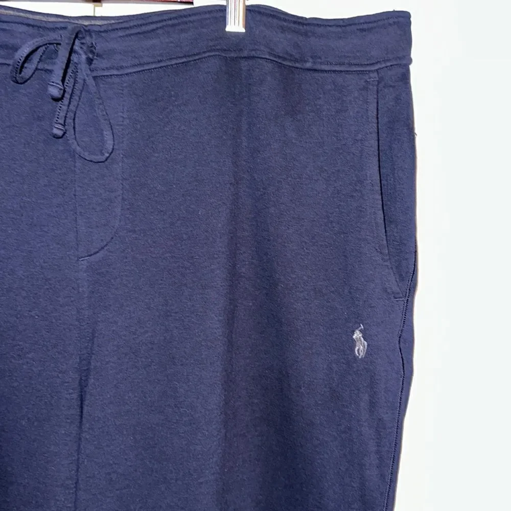 POLO RL 3LT Navy Crop Performance Drawstring Cotton Sweatpants with 3 Pockets